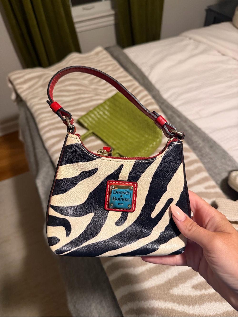 Dooney & Bourke Black and Cream Zebra Mini Bag with Red Trim - Picture 1 of 2